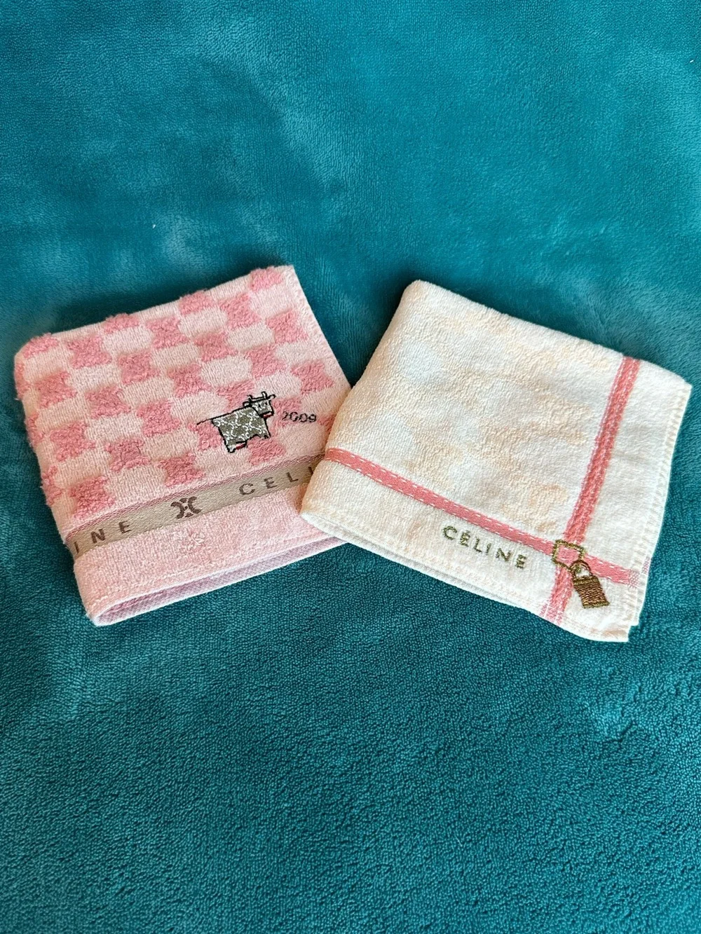 Rare Vintage CELINE Mini Towels Cow Padlock Logo Set